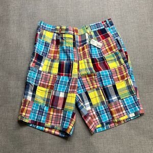 English Sports Shop Bermuda Shorts Men's 34 Multi Plaid High Rise Slash Pocket
